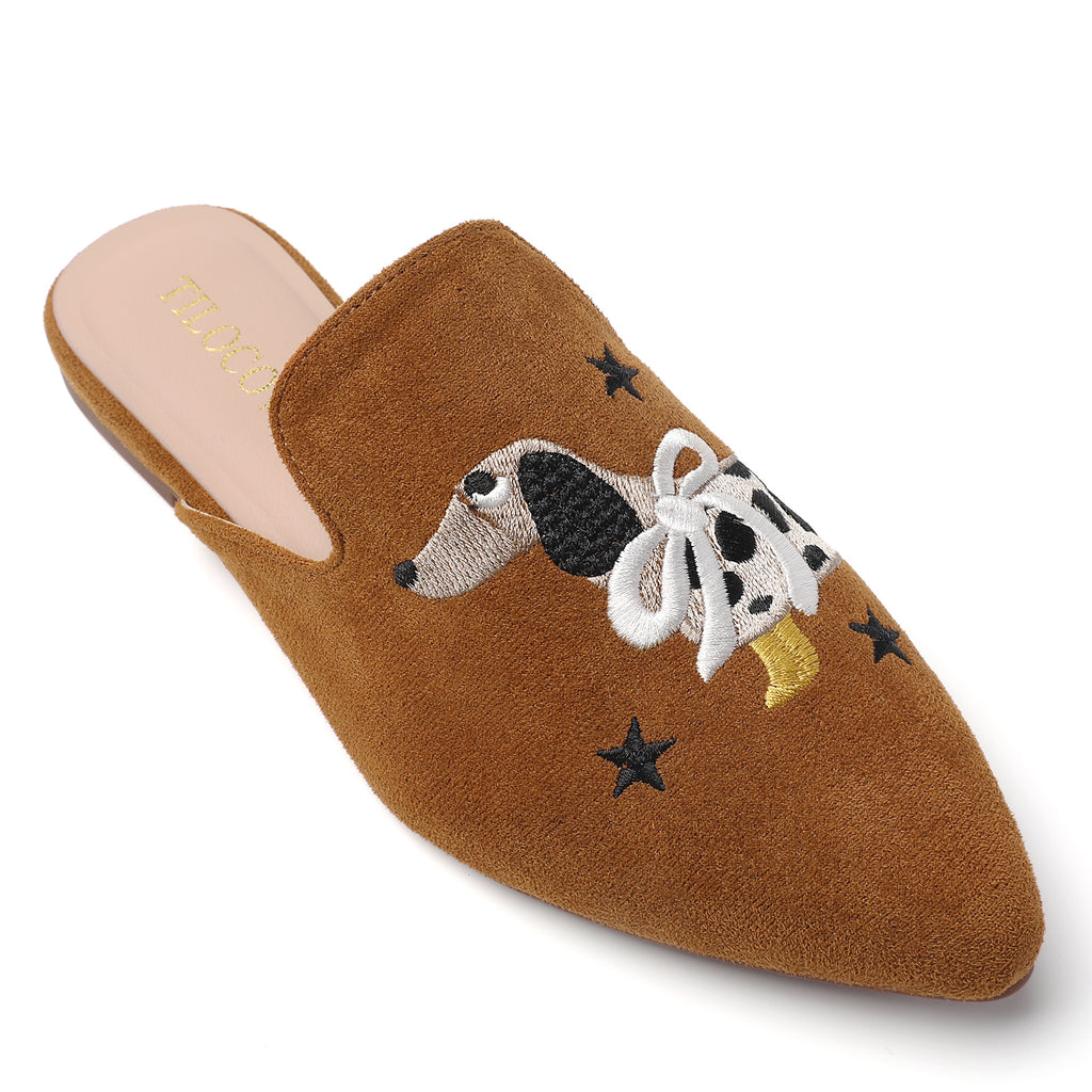 MULES PLATES FEMME TILOCOW CHIEN MARRON