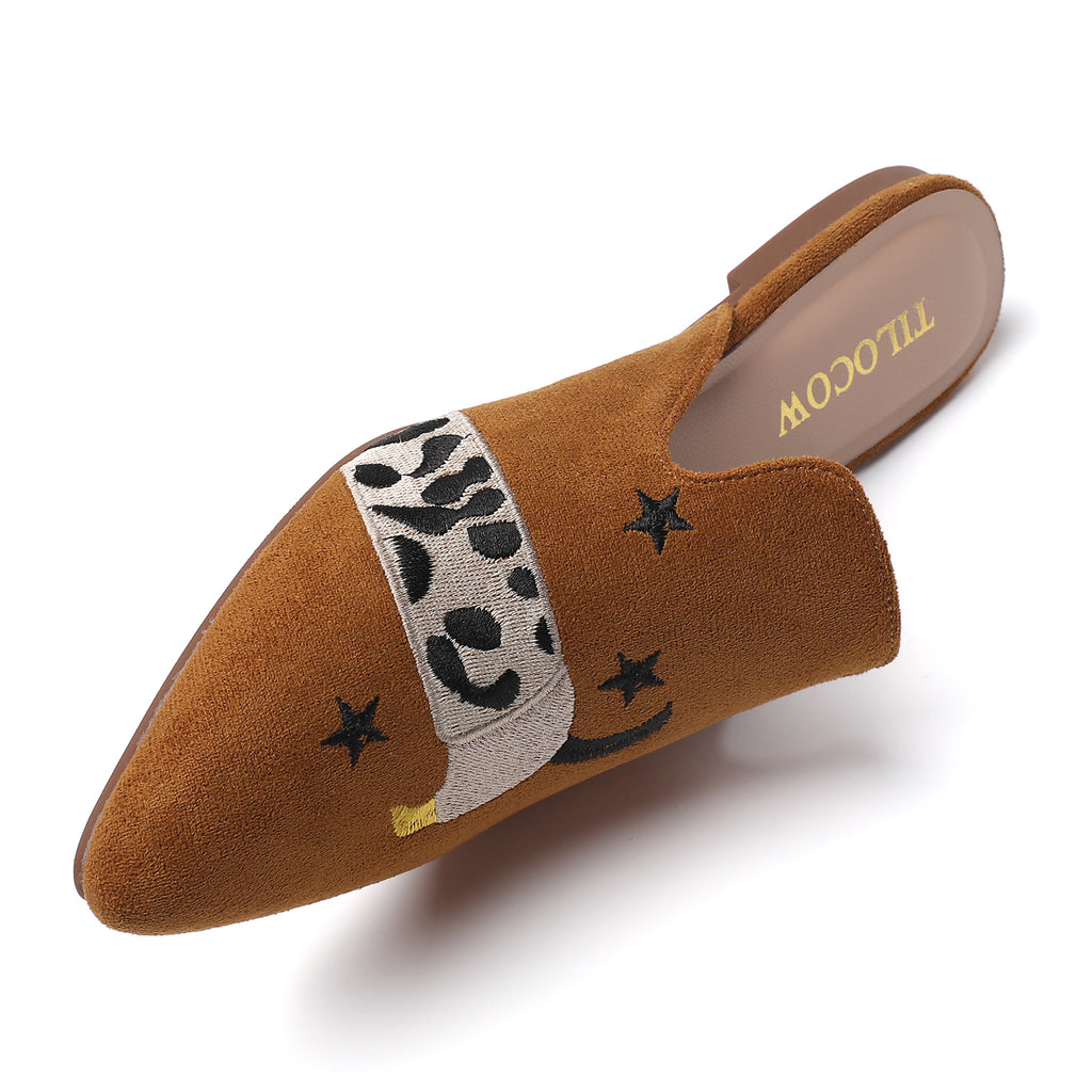 MULES PLATES FEMME TILOCOW CHIEN MARRON