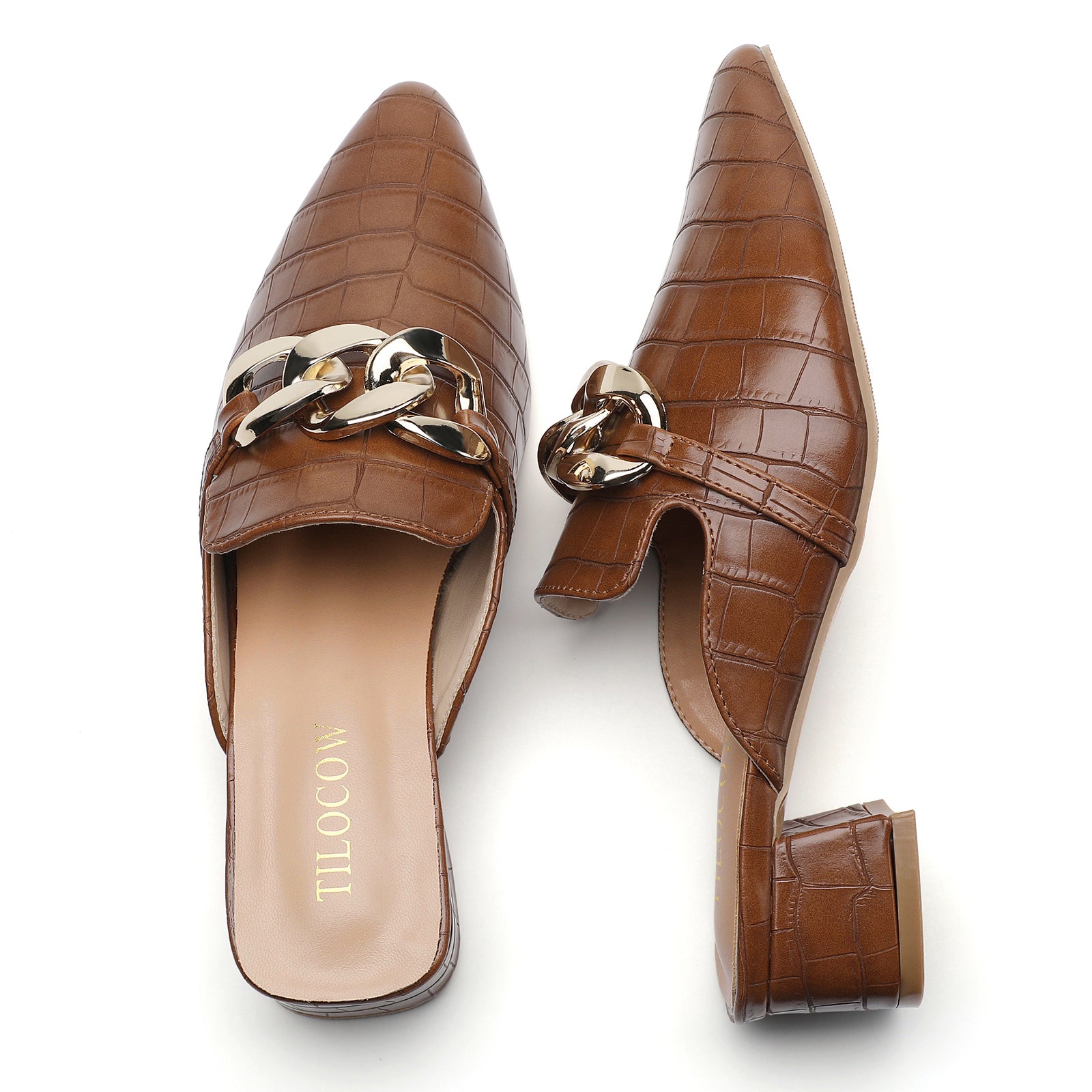 TILOCOW WOMEN SNAKE BROWN HEELED MULES