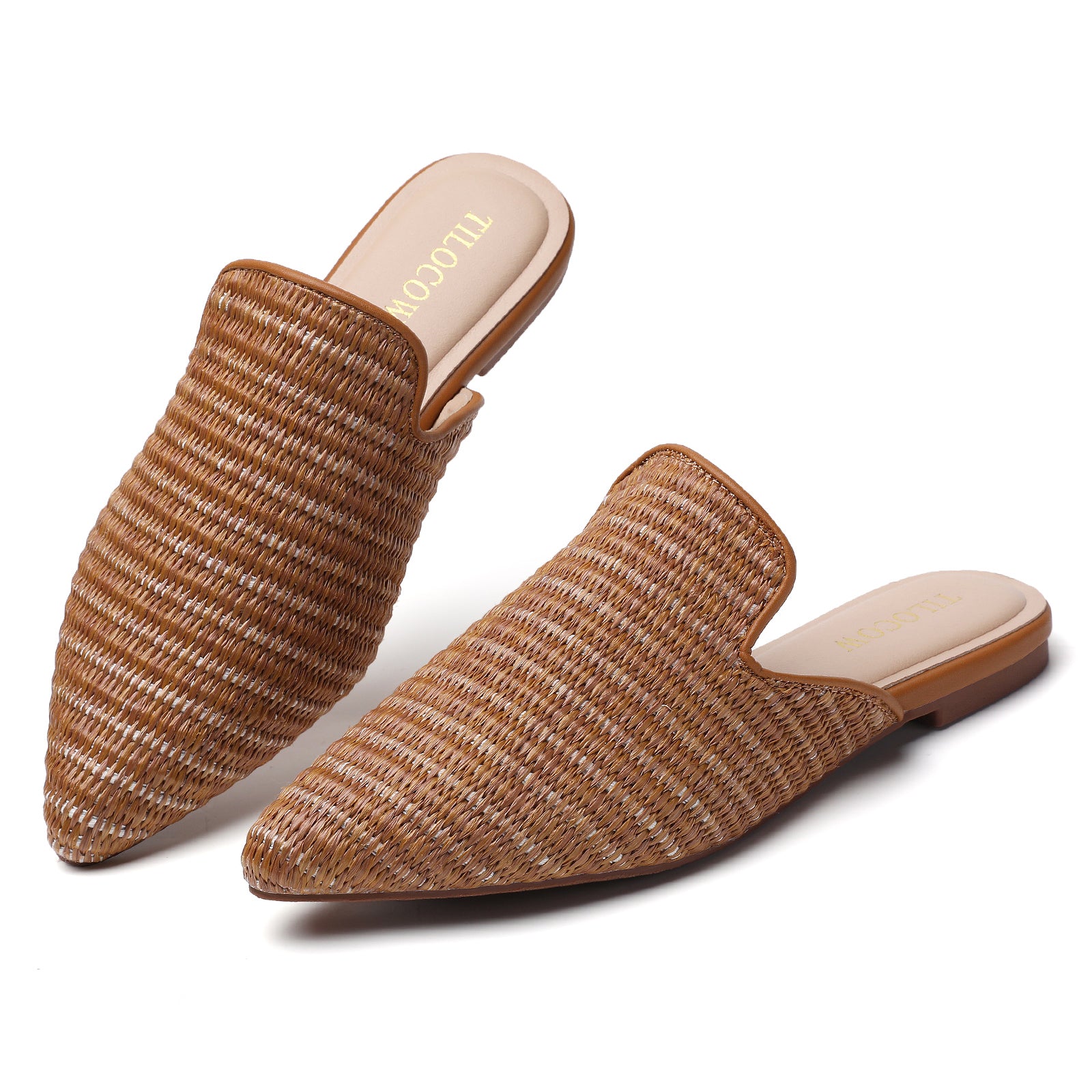 Mules plates tissées marron TILOCOW pour femme