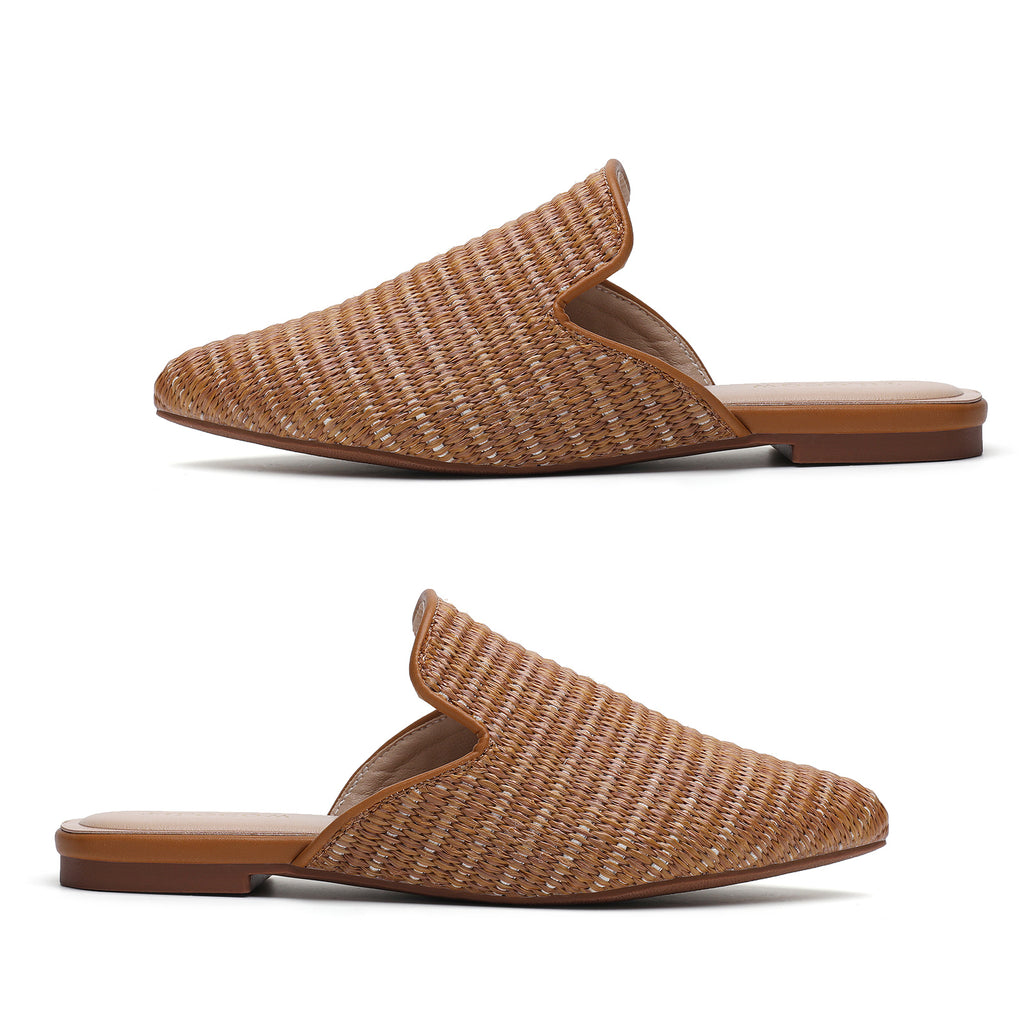 Mules plates tissées marron TILOCOW pour femme