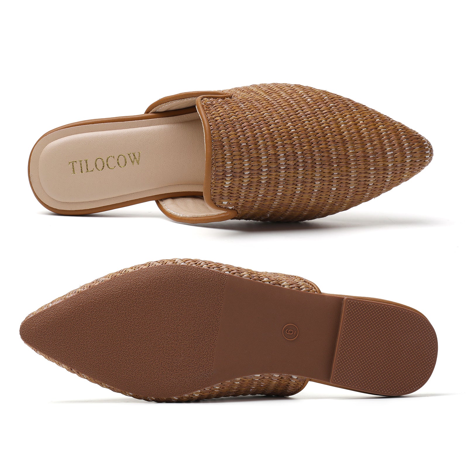 Mules plates tissées marron TILOCOW pour femme