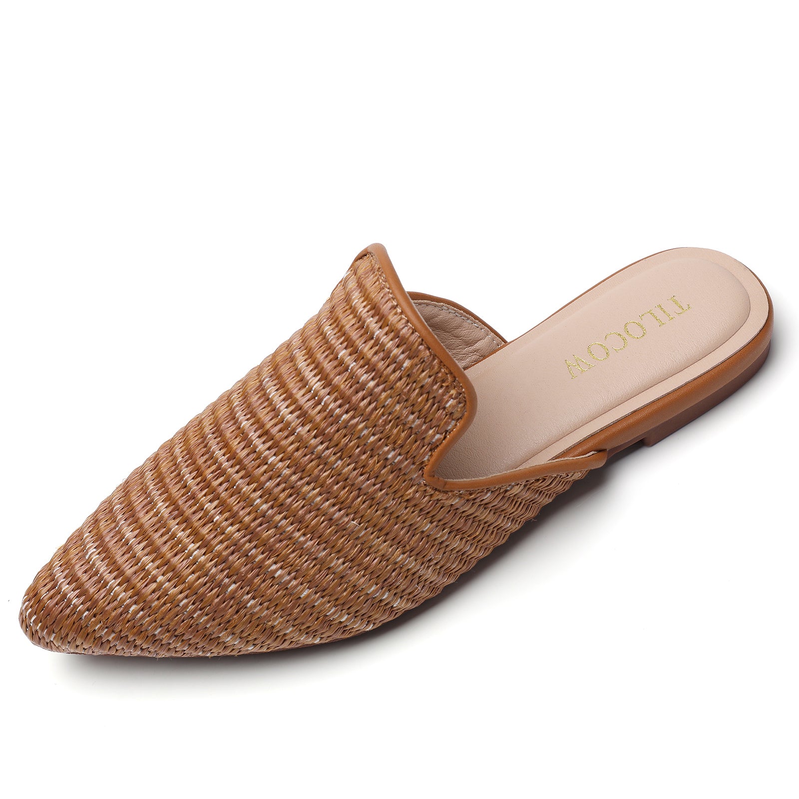 Mules plates tissées marron TILOCOW pour femme