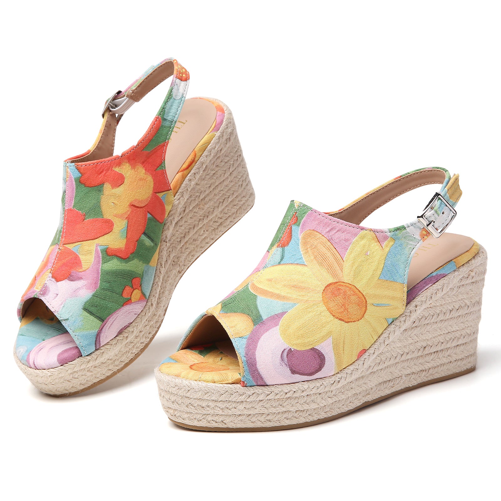 ESPADRILLES À TALON COMPENSÉ VERT FLORAL TILOCOW