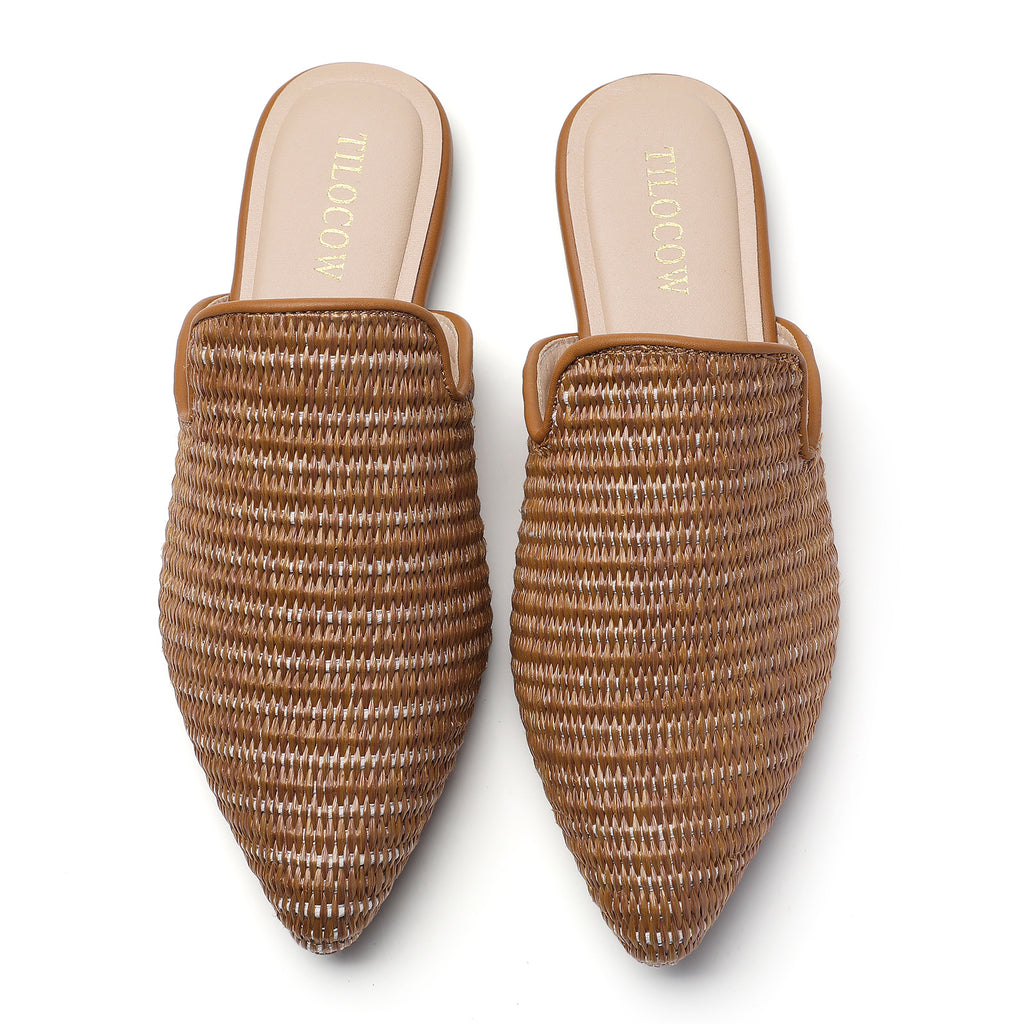 Mules plates tissées marron TILOCOW pour femme