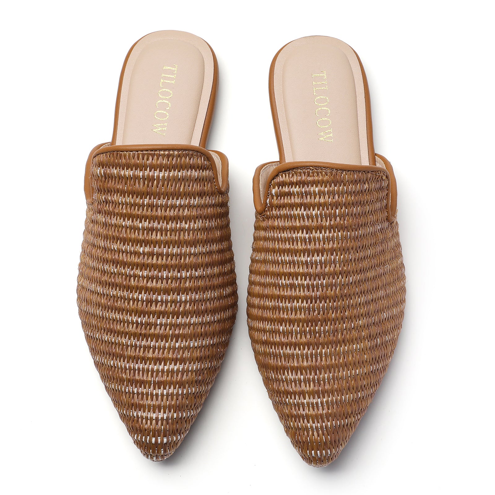 Mules plates tissées marron TILOCOW pour femme