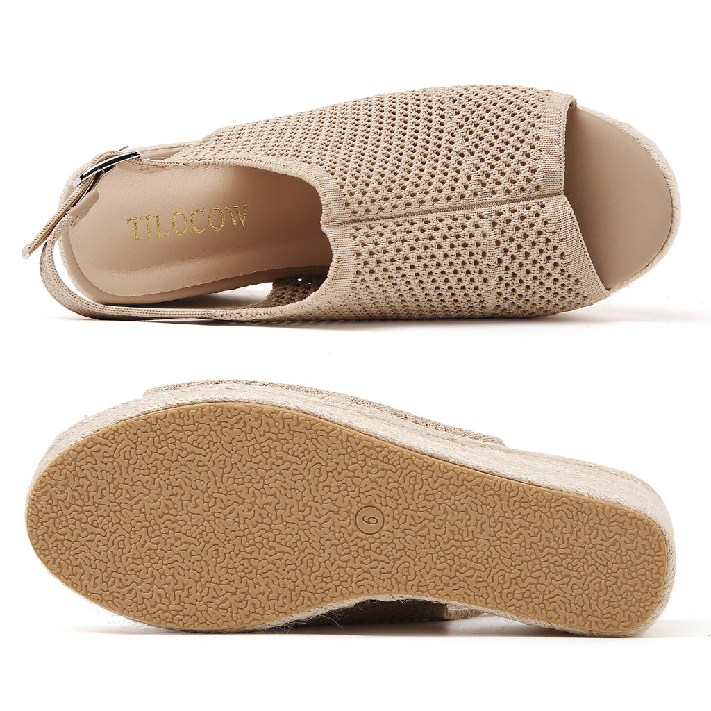 TILOCOW FEMME ESPADRILLES COMPENSÉES ÉVIDÉES BEIGE
