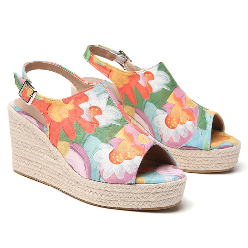 ESPADRILLES À TALON COMPENSÉ VERT FLORAL TILOCOW