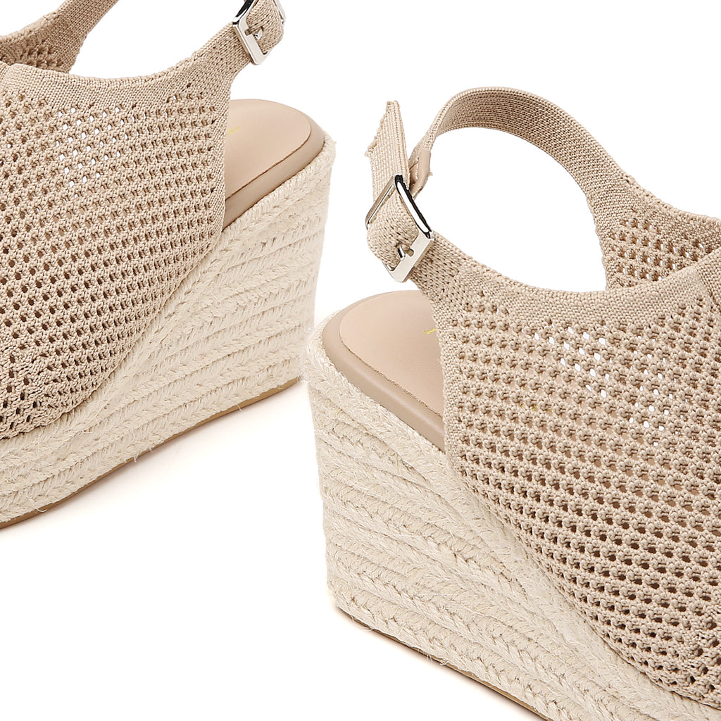 TILOCOW FEMME ESPADRILLES COMPENSÉES ÉVIDÉES BEIGE
