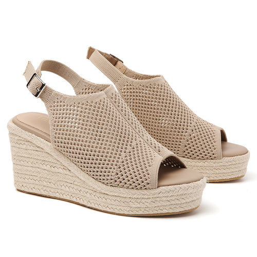 TILOCOW FEMME ESPADRILLES COMPENSÉES ÉVIDÉES BEIGE