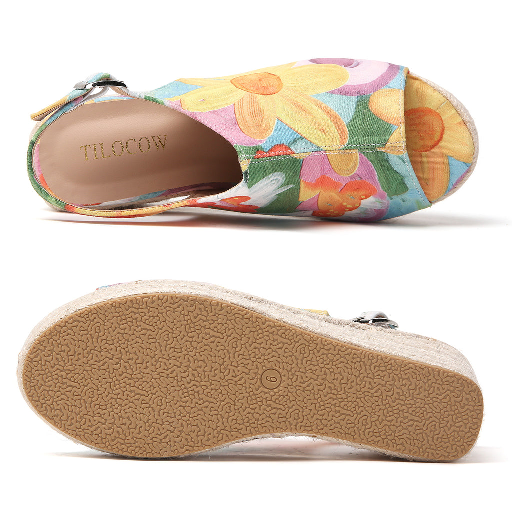 ESPADRILLES À TALON COMPENSÉ VERT FLORAL TILOCOW