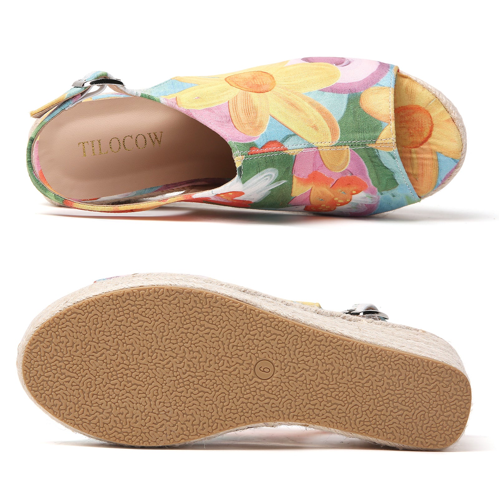ESPADRILLES À TALON COMPENSÉ VERT FLORAL TILOCOW