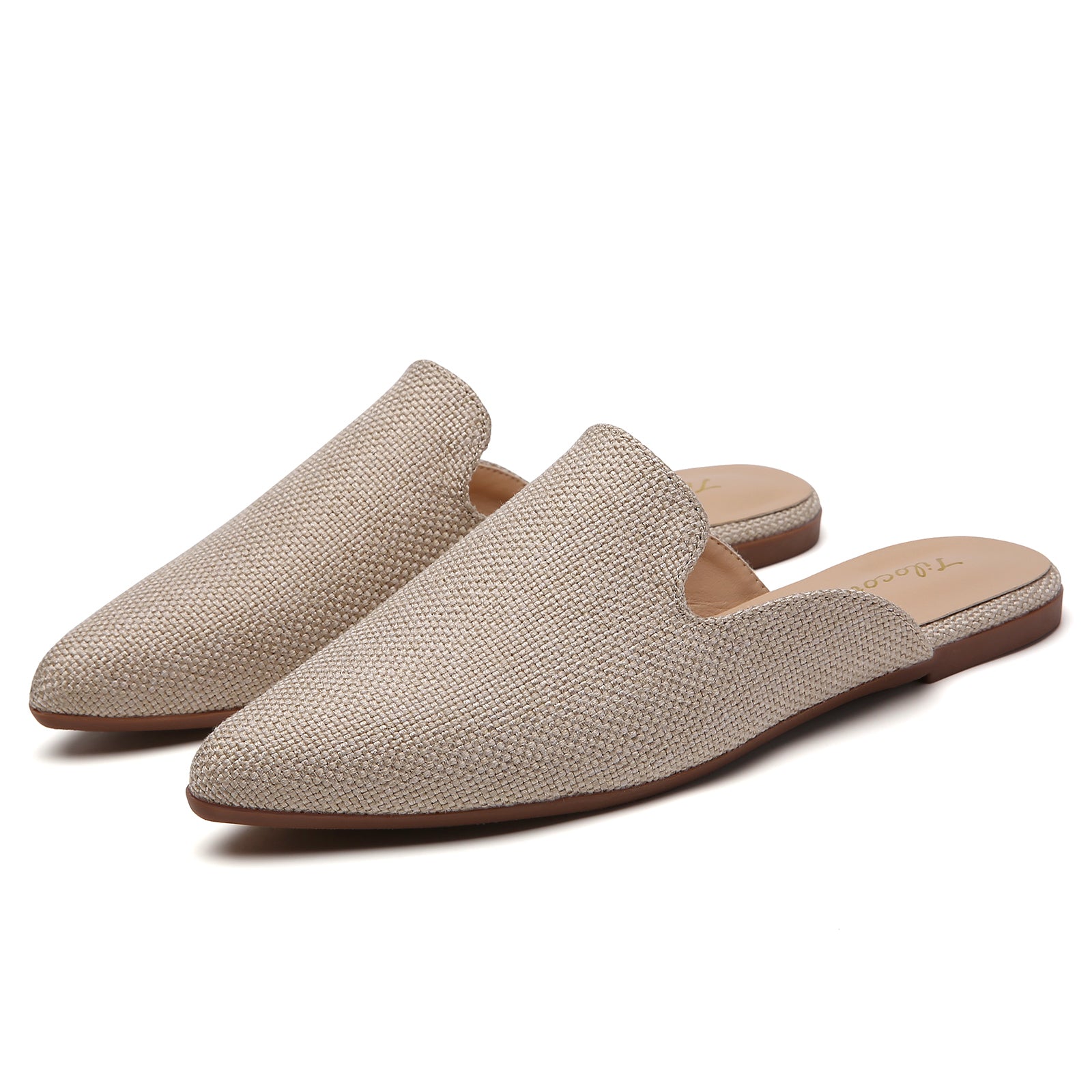 TILOCOW MULES PLATES EN TOILE DE JUTE BEIGE POUR FEMME