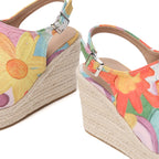 ESPADRILLES À TALON COMPENSÉ VERT FLORAL TILOCOW