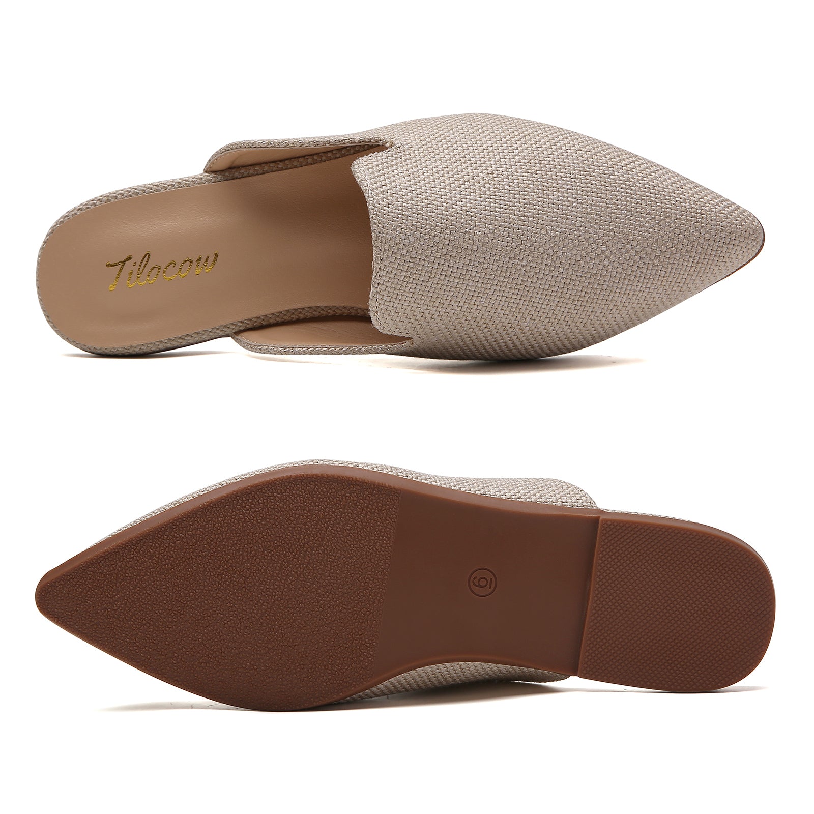 TILOCOW MULES PLATES EN TOILE DE JUTE BEIGE POUR FEMME