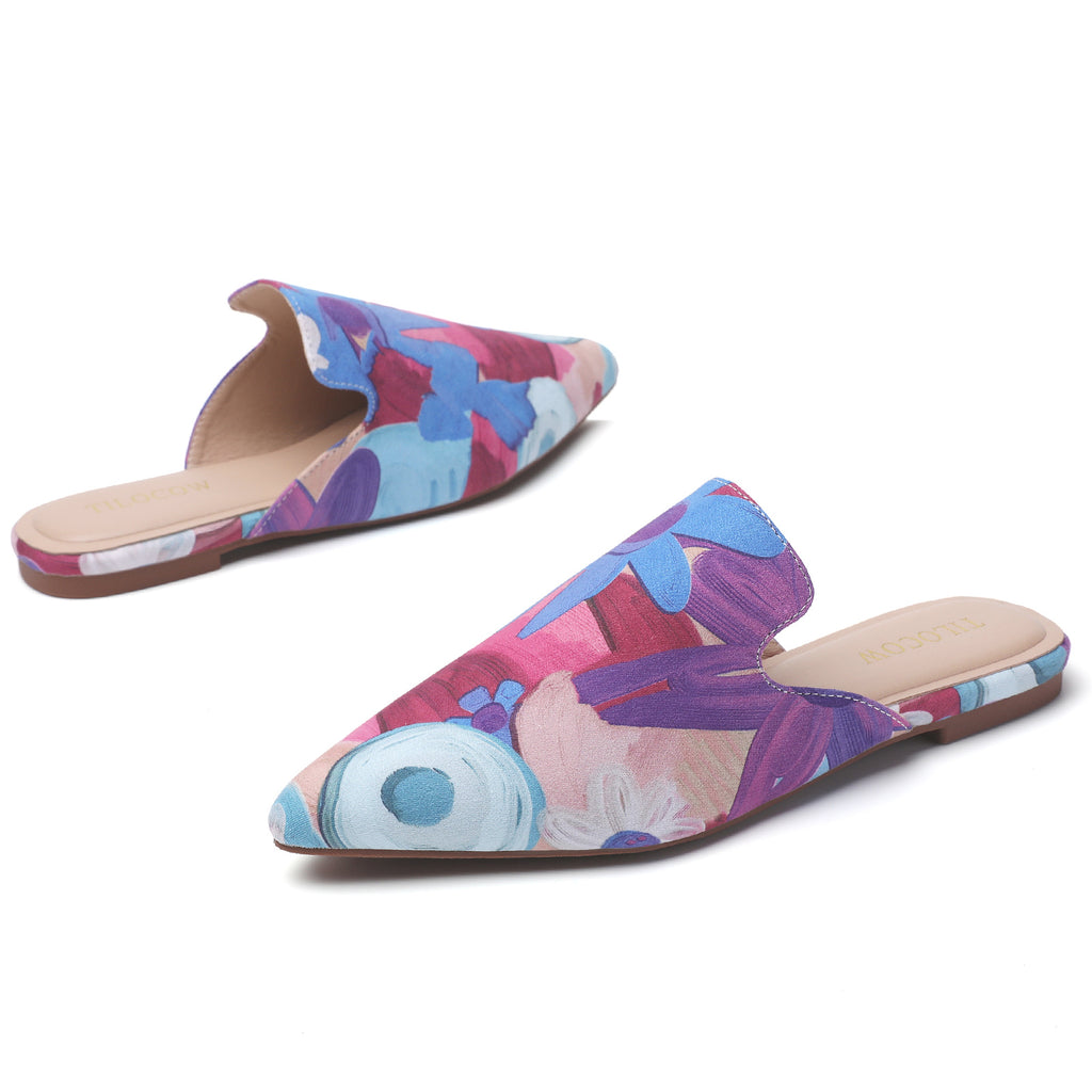 MULES PLATES FLEURIES VIOLETTES TILOCOW POUR FEMMES