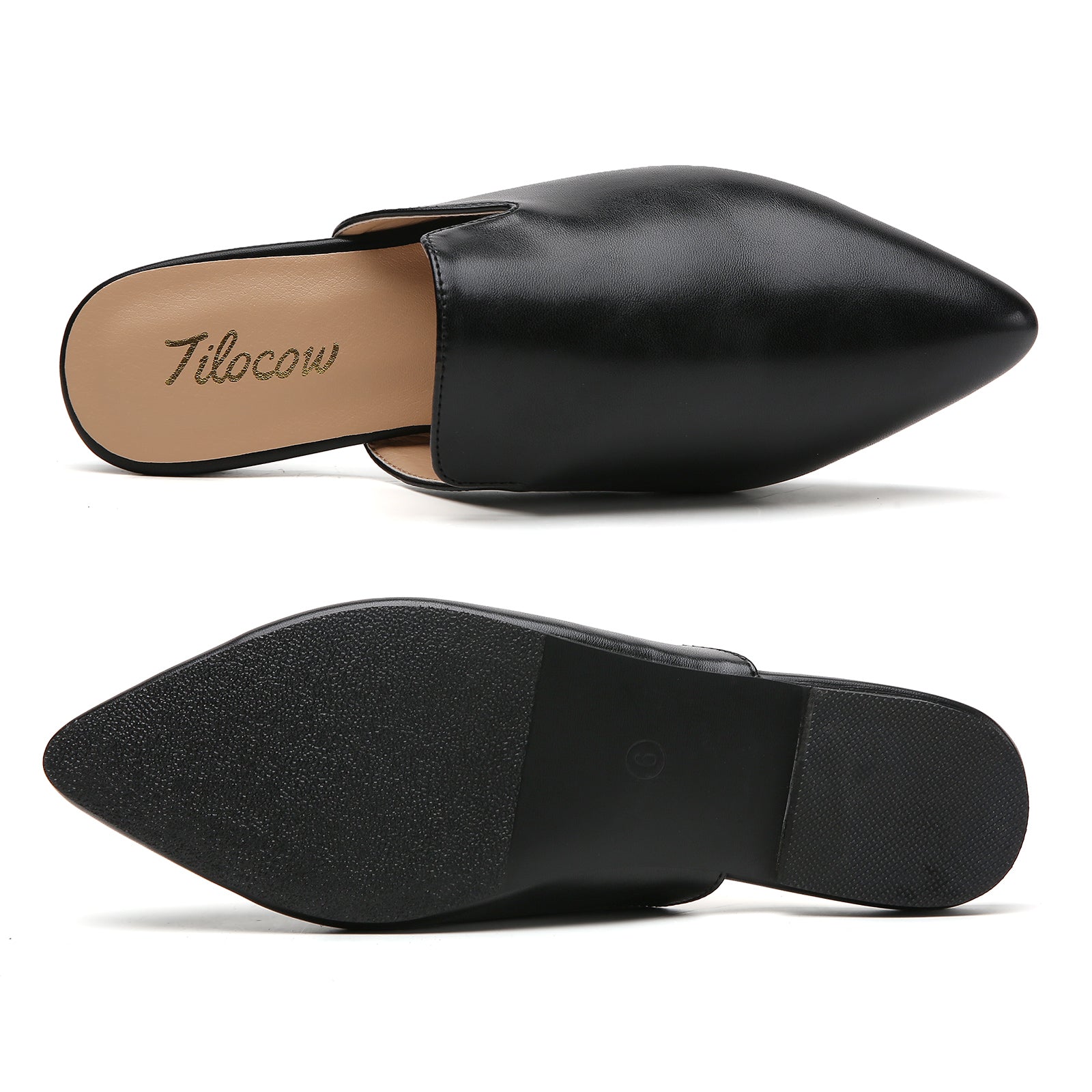 MULES PLATES NOIRES EN PU POUR FEMME TILOCOW