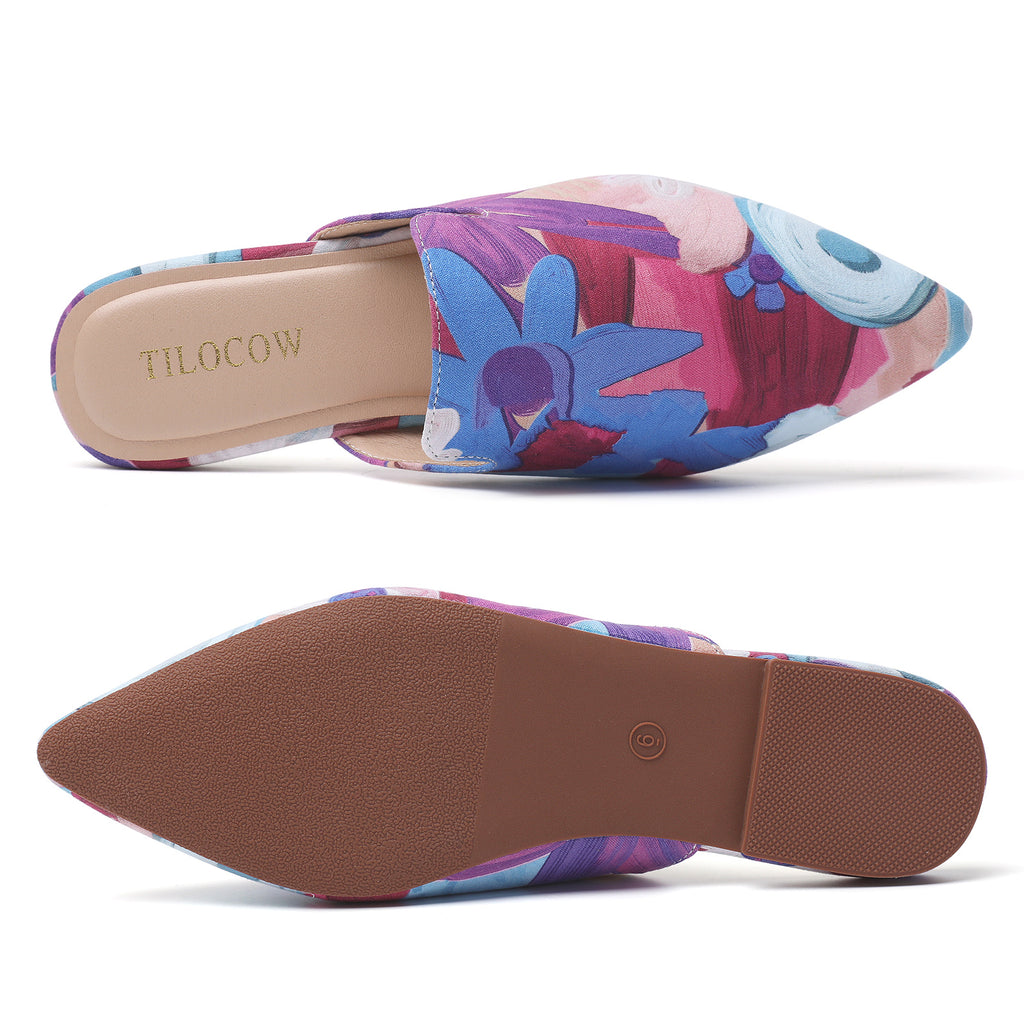 MULES PLATES FLEURIES VIOLETTES TILOCOW POUR FEMMES