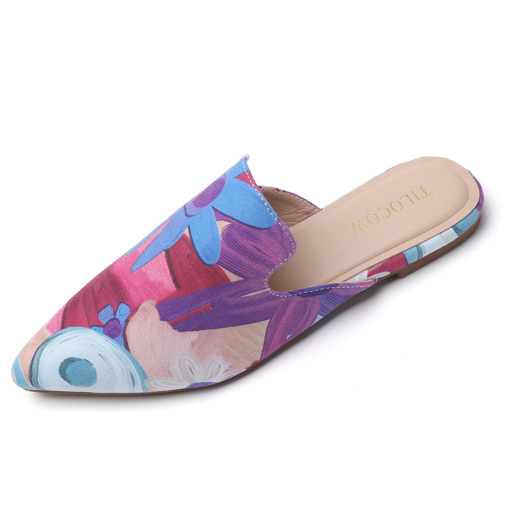 MULES PLATES FLEURIES VIOLETTES TILOCOW POUR FEMMES