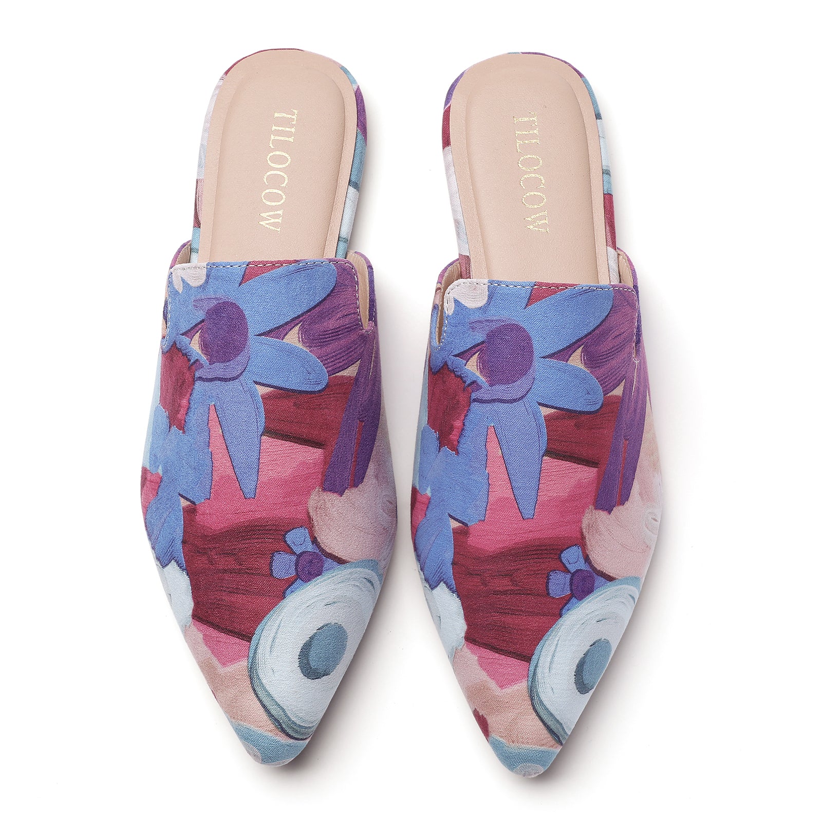 MULES PLATES FLEURIES VIOLETTES TILOCOW POUR FEMMES