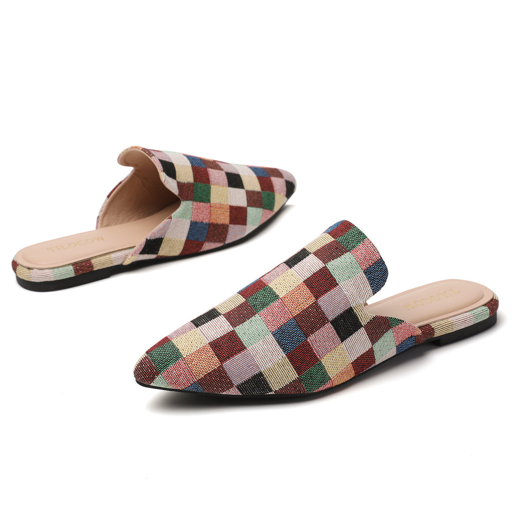 MULES PLATES EN TARTAN MULTICOLORE POUR FEMME TILOCOW