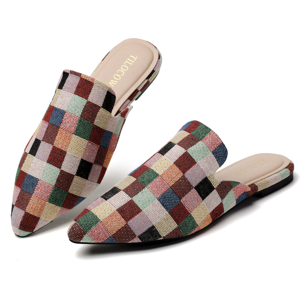 MULES PLATES EN TARTAN MULTICOLORE POUR FEMME TILOCOW