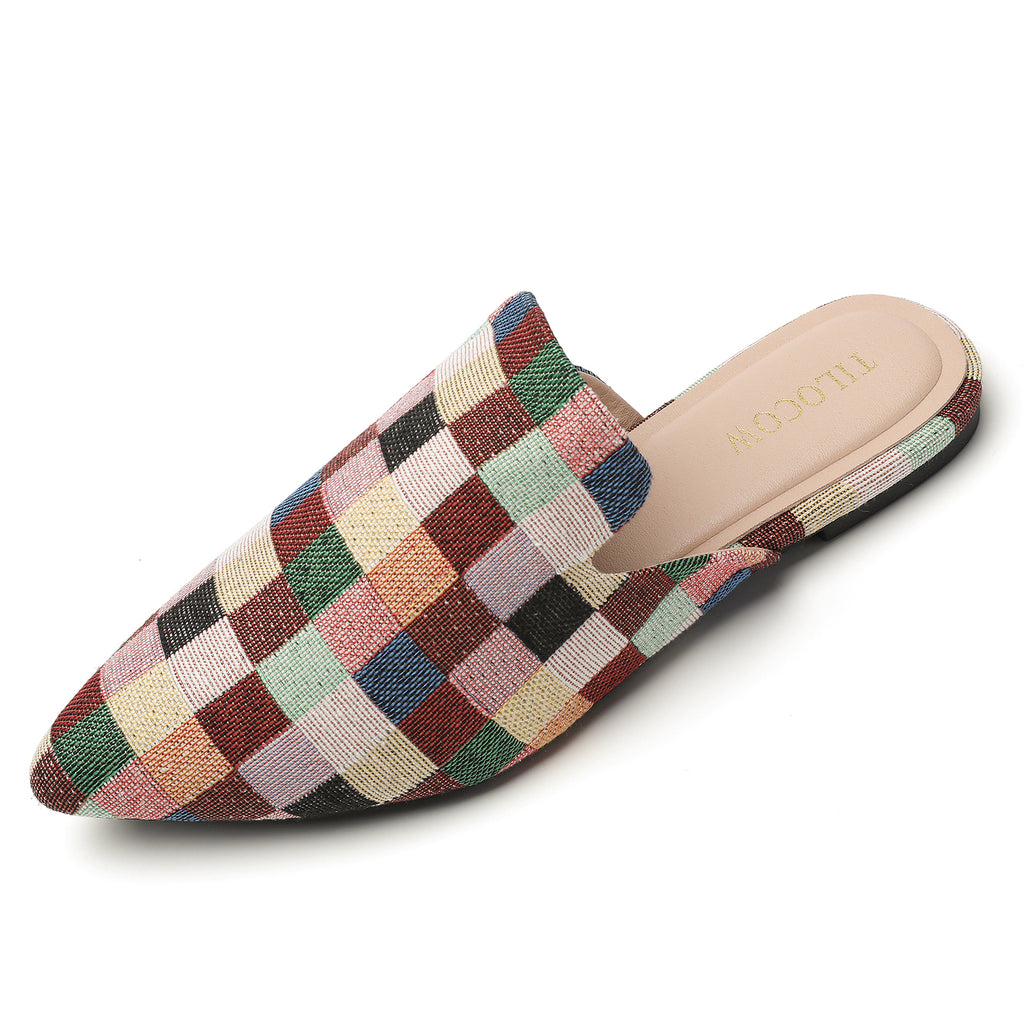 MULES PLATES EN TARTAN MULTICOLORE POUR FEMME TILOCOW
