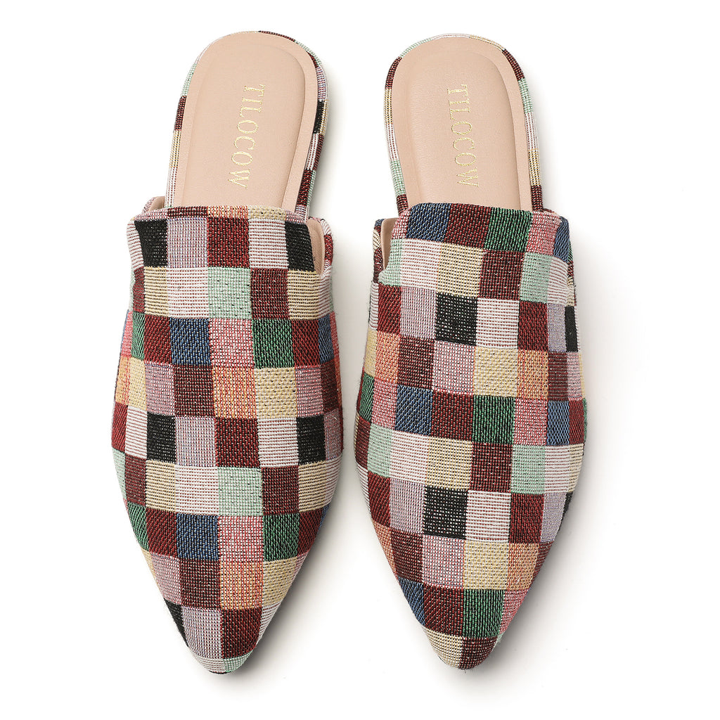 MULES PLATES EN TARTAN MULTICOLORE POUR FEMME TILOCOW