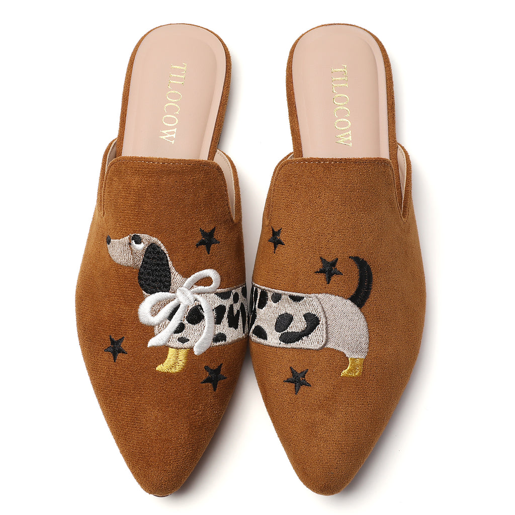 MULES PLATES FEMME TILOCOW CHIEN MARRON