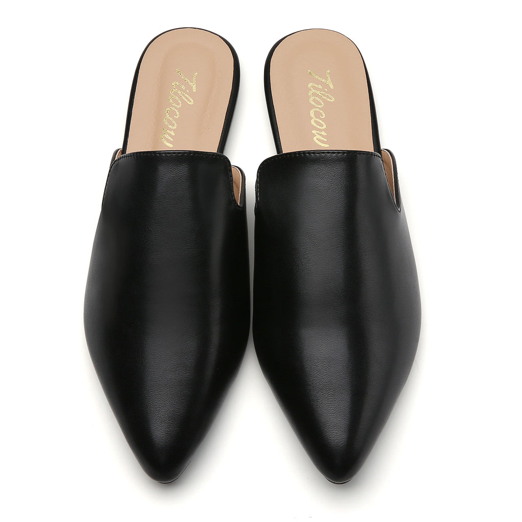 MULES PLATES NOIRES EN PU POUR FEMME TILOCOW